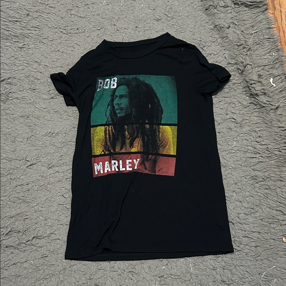 Zion Rootswear Black Tee with Bob Marley Design